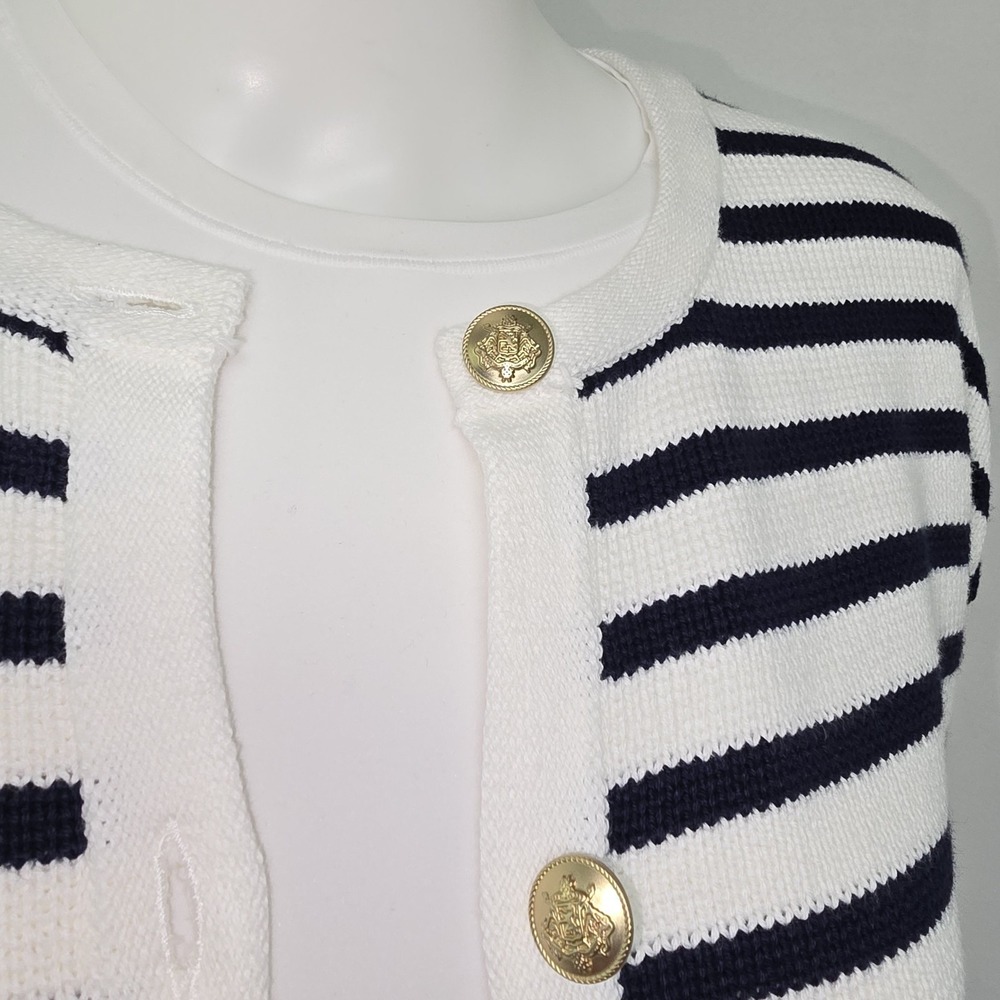 J Crew Emile Cardigan Lady Knit Jacket Size M White Navy Stripe Preppy Womens - Picture 3 of 8